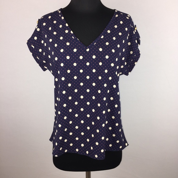 Poema S Polka Dot Patterned Blouse Sleeve Accents - Picture 1 of 12